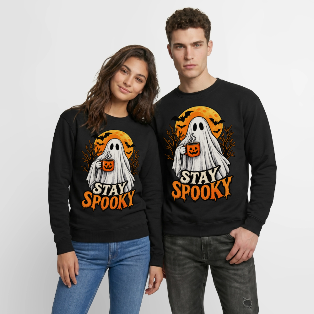 Trend4us Cute Ghost with Pumpkin Crewneck Sweatshirt - black