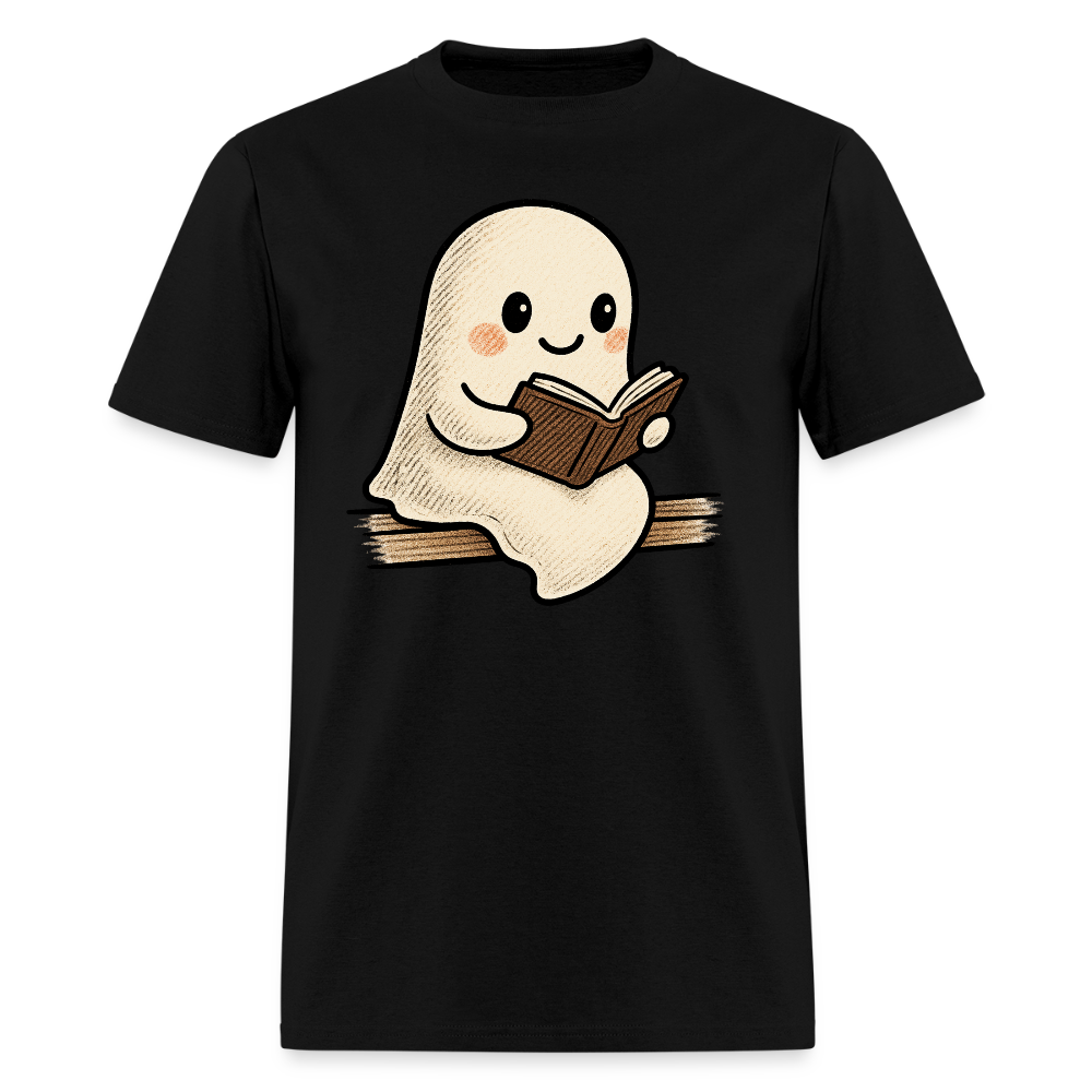 Trend4us Charming Ghost Reading Book T-Shirt - black