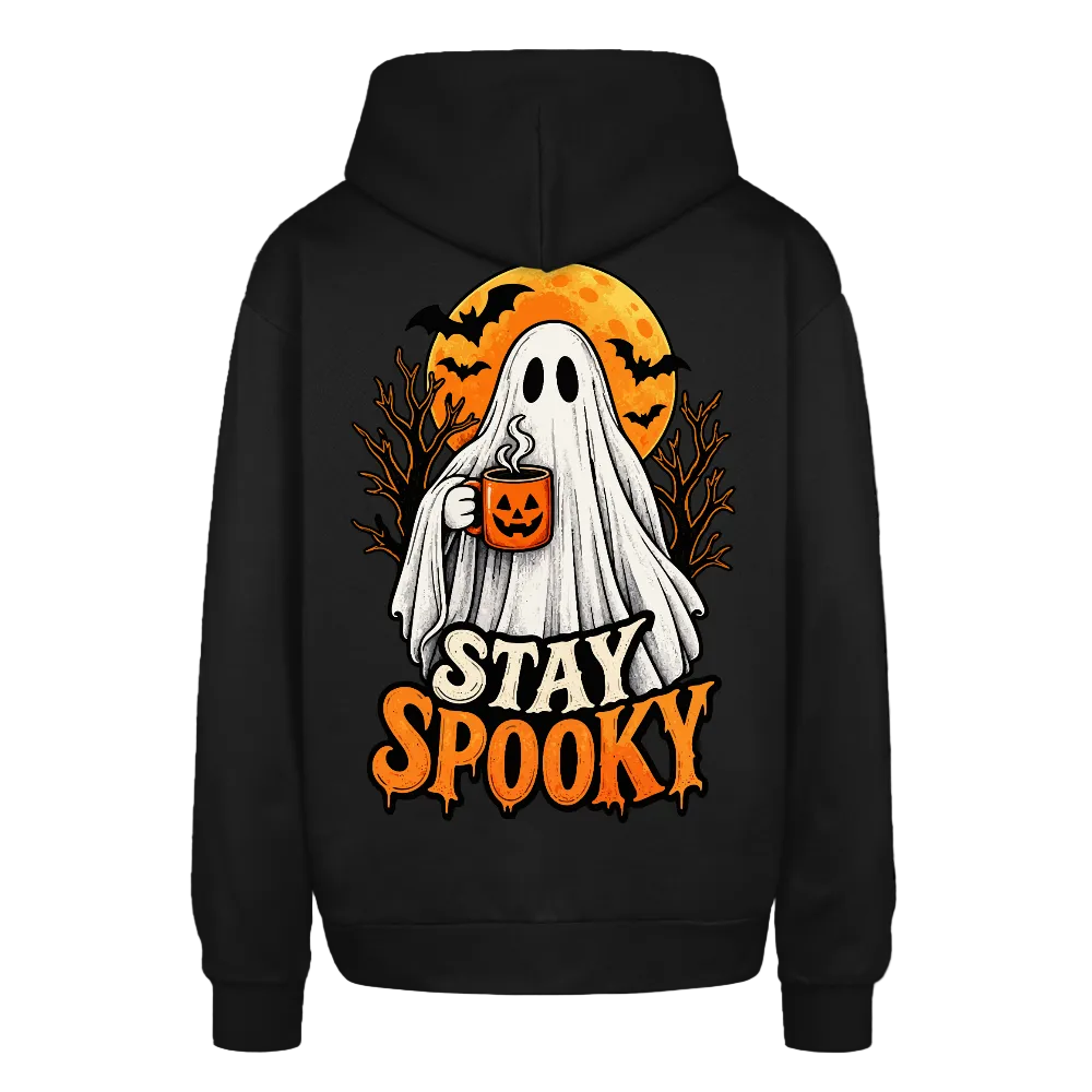 Trend4us Cute Ghost with Pumpkin Oversized Hooded Sweatshirt - black