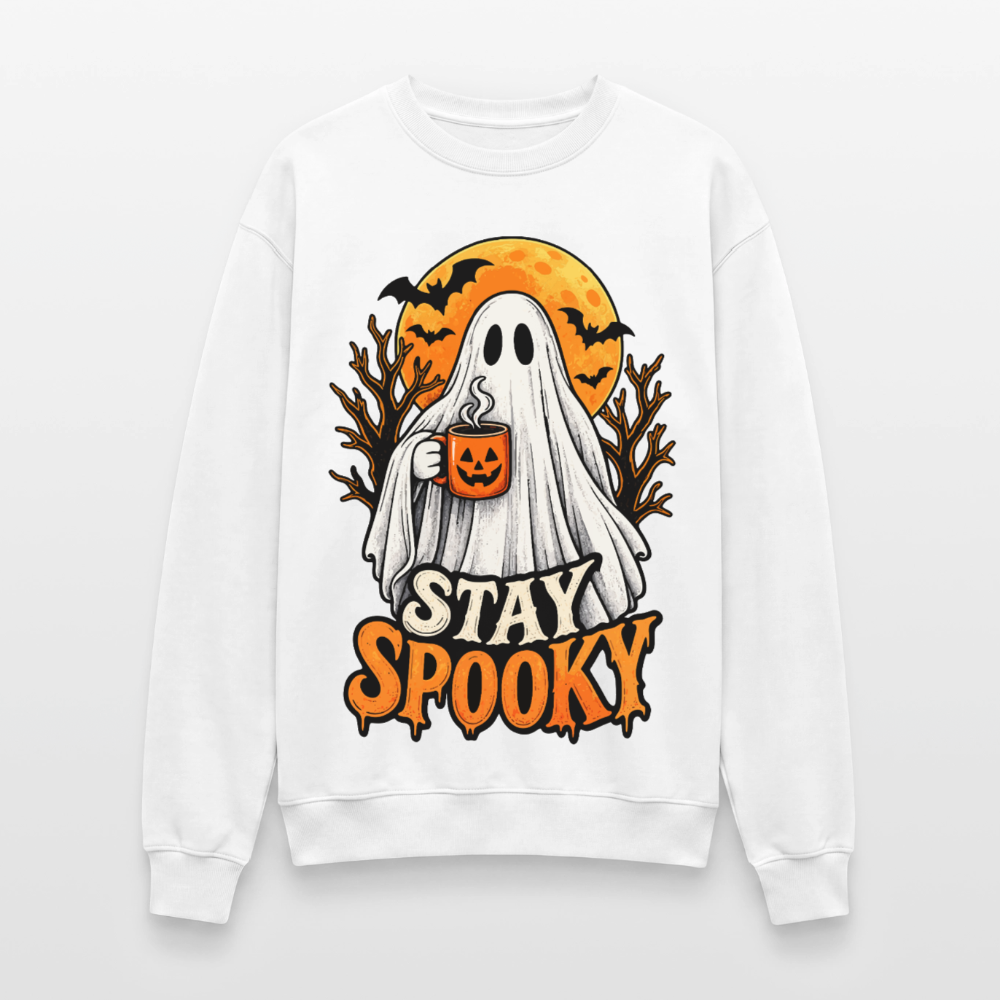 Trend4us Cute Ghost with Pumpkin Crewneck Sweatshirt - white