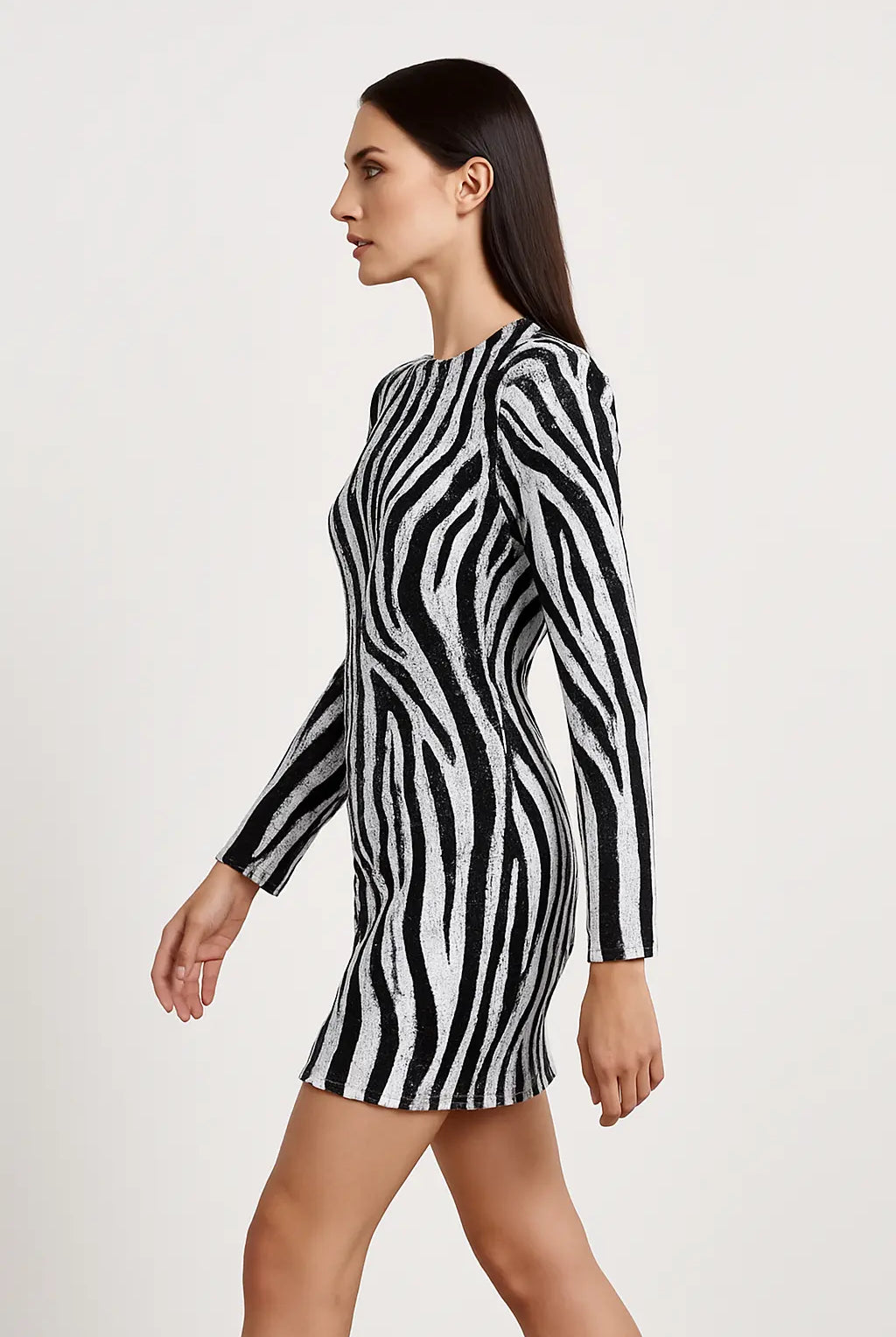 Trend4us Sequin Zebra Print Long Sleeve Mini Dress