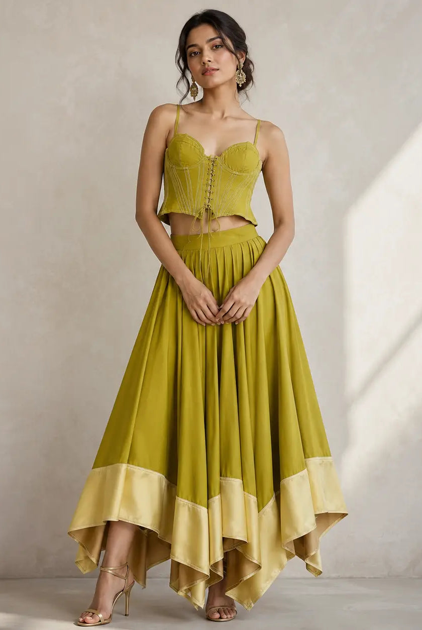 Trend4us Vintage Corset Crop Top & Satin Hem Maxi Skirt Set