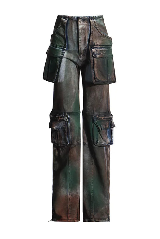 Trend4us Streetwear Vintage Multi-Pocket Wide-Leg Cargo Jeans