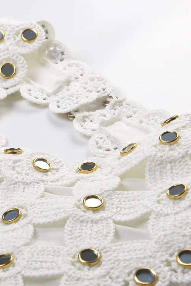 Trend4us Luxe Mirror-Embellished Crochet A-Line Mini Dress closer view