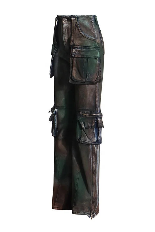 Trend4us Streetwear Vintage Multi-Pocket Wide-Leg Cargo Jeans