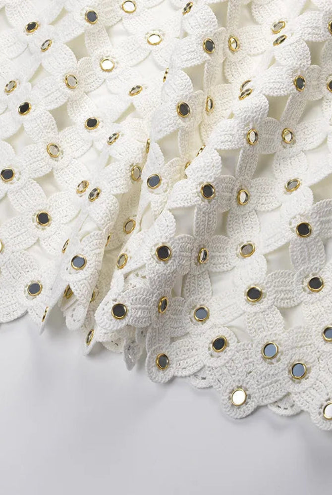 Trend4us Luxe Mirror-Embellished Crochet A-Line Mini Dress closer view