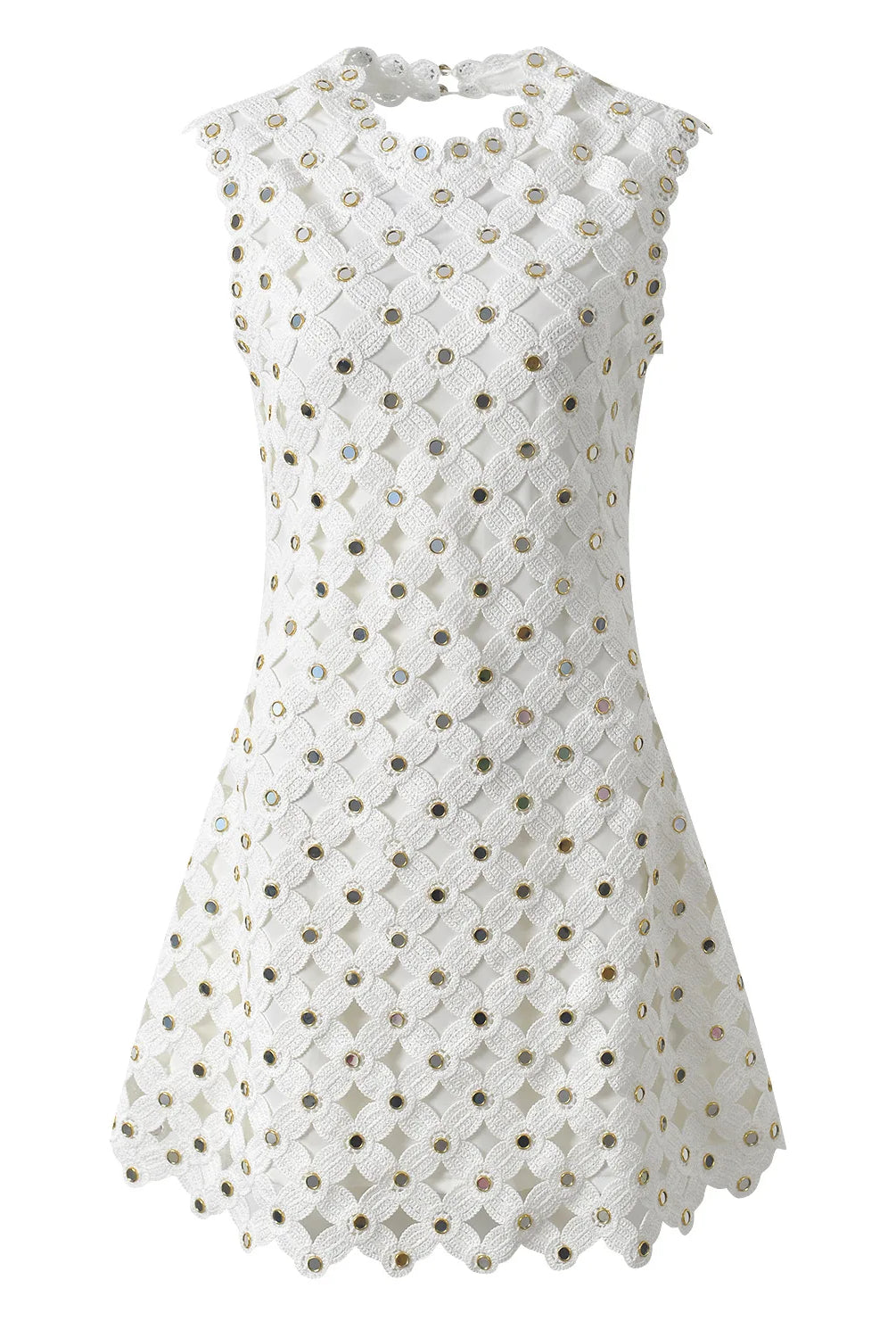 Trend4us Luxe Mirror-Embellished Crochet A-Line Mini Dress
