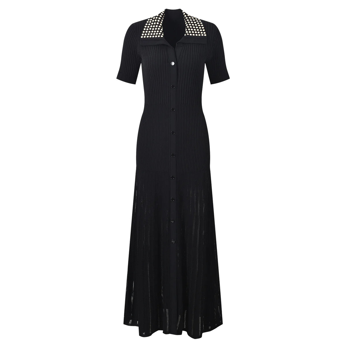 Trend4us Vintage Knit Buttoned Maxi Flare Dress