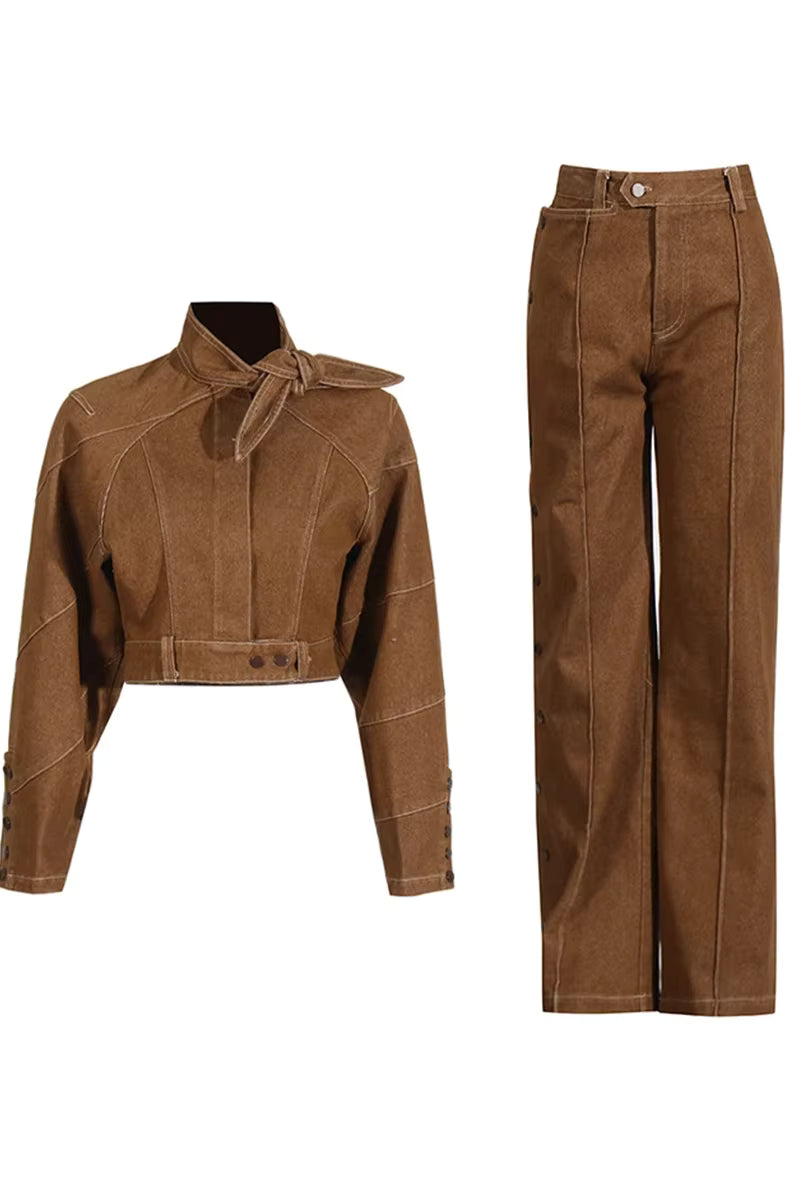 Trend4us Avant-Garde Structured Cropped Jacket & Wide-Leg Pants Set