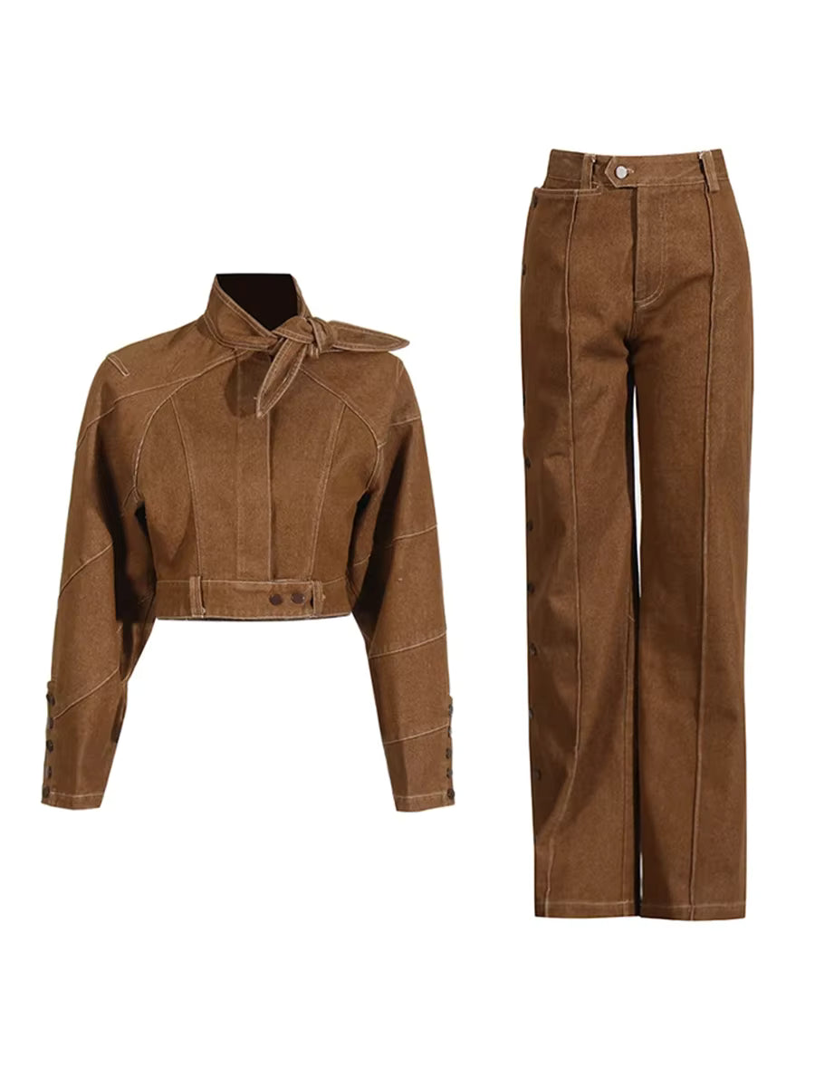 Trend4us Avant-Garde Structured Cropped Jacket & Wide-Leg Pants Set