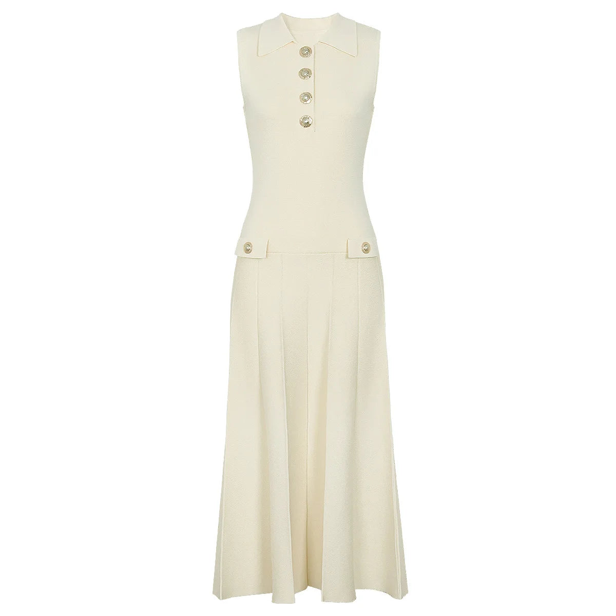 Trend4us knit maxi dress in beige, front view