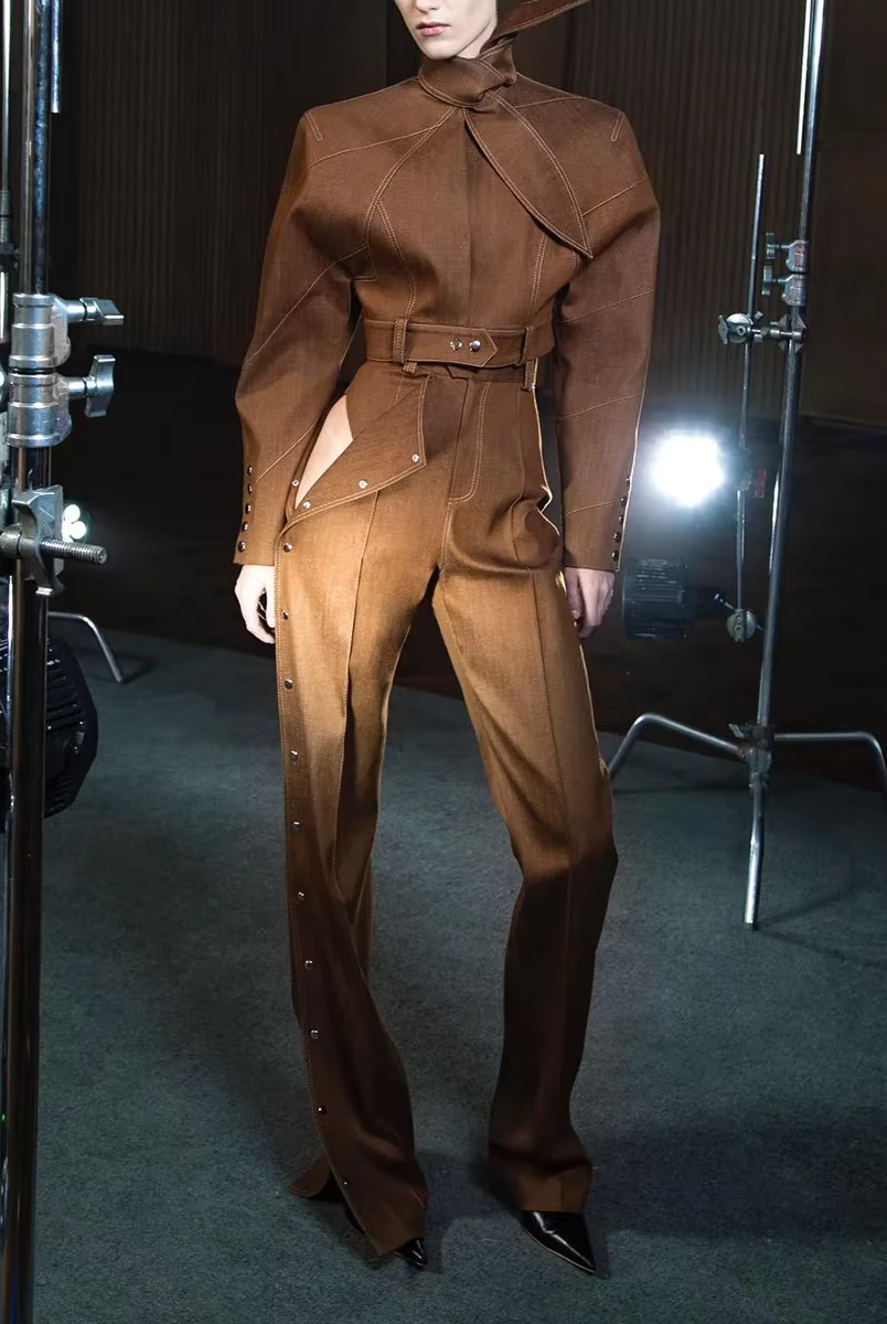 Trend4us Avant-Garde Structured Cropped Jacket & Wide-Leg Pants Set