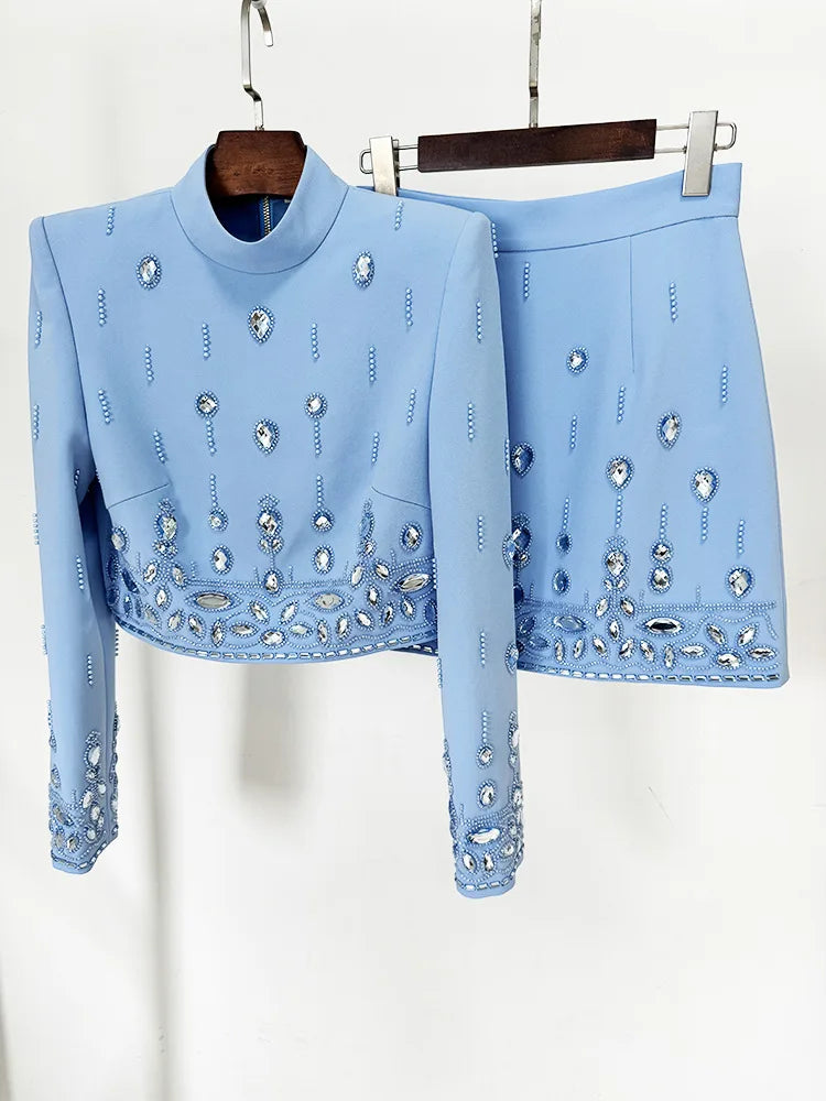 Blue outfit with embellishments