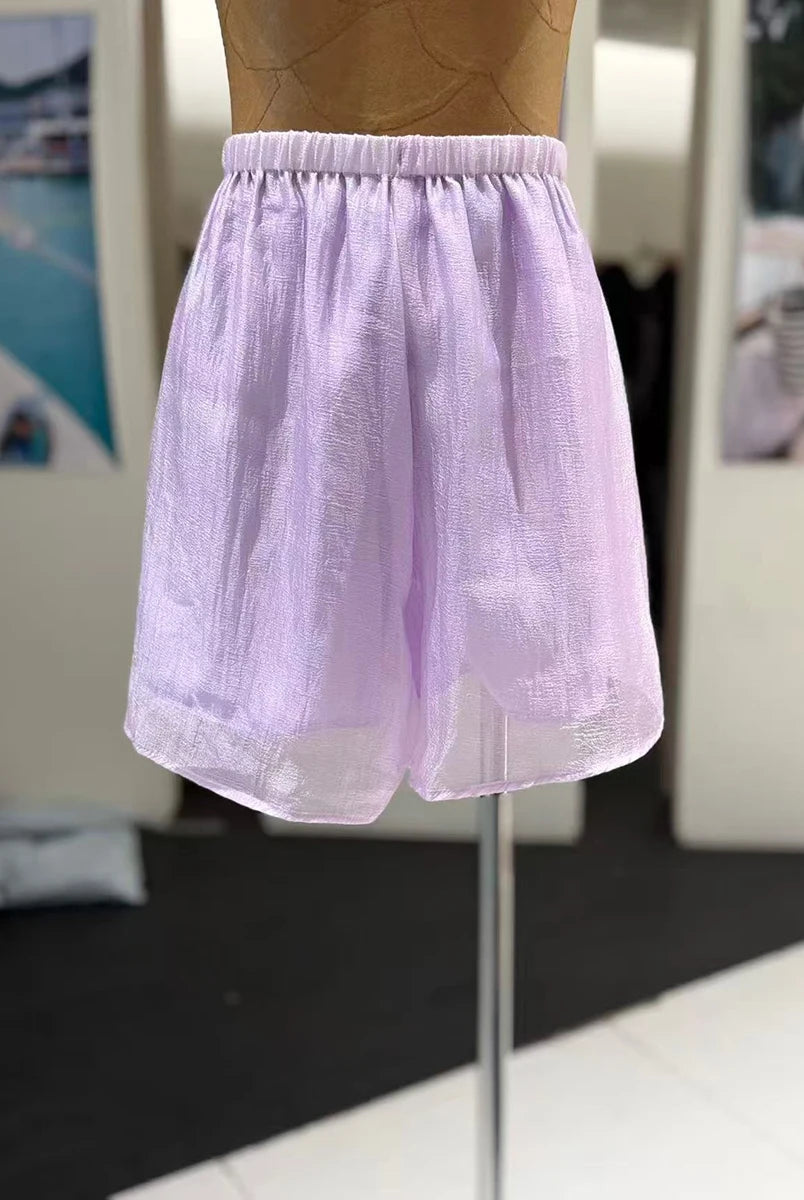 Trend4us Luxe 3D Rosette Ruffle Blouse & Layered Shorts Set