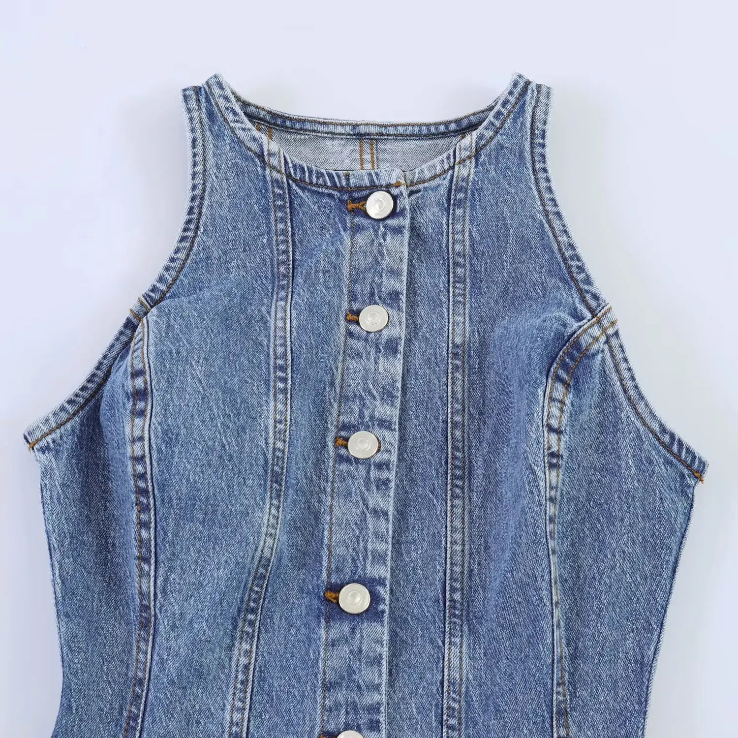 Trend4us Vintage Button-Front Denim Mini Dress closer view