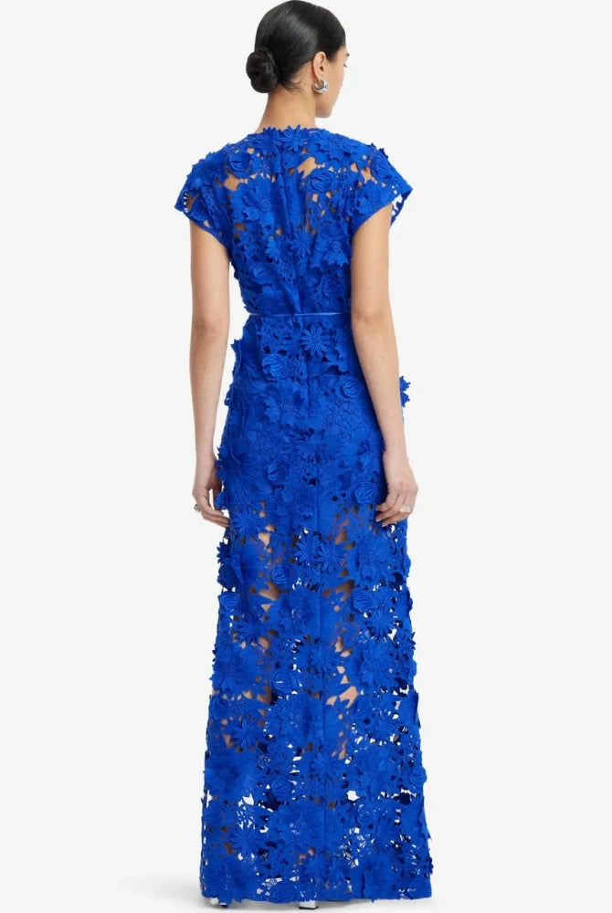 Trend4us Luxe 3D Floral Appliqué Sheer Evening Gown