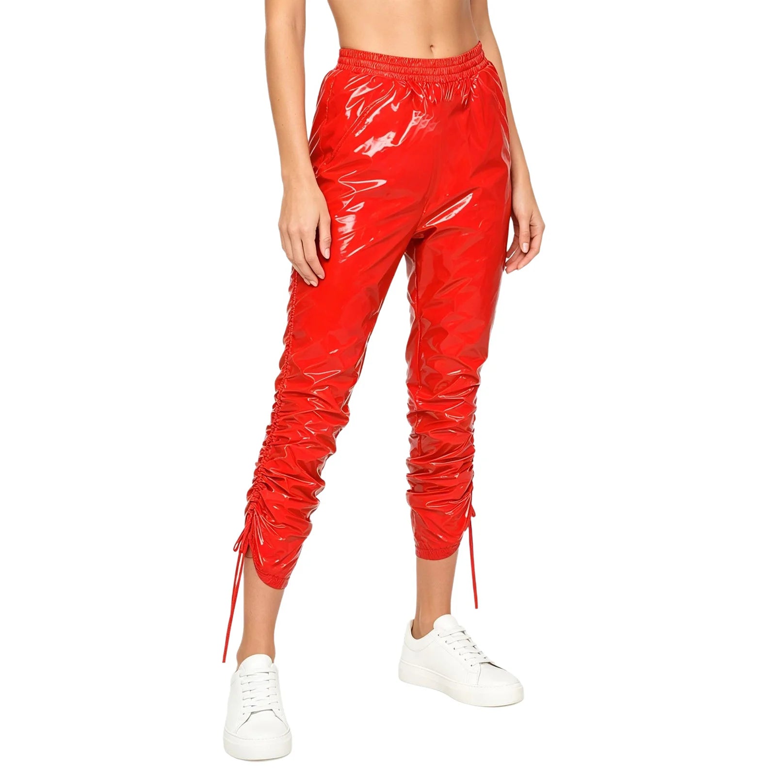 Trend4us Women's Glossy Ruched Drawstring Vinyl Cropped Pants
