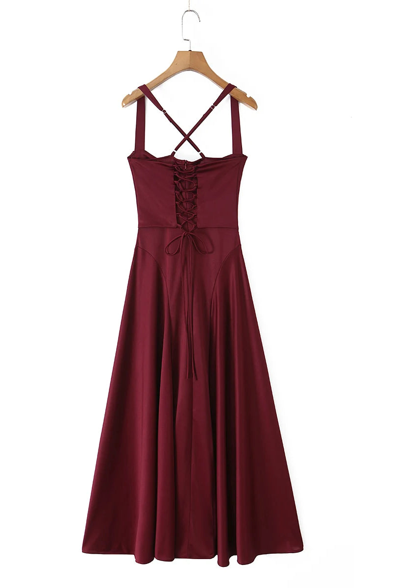 Trend4us Luxe Satin Lace-Up Back Evening Gown