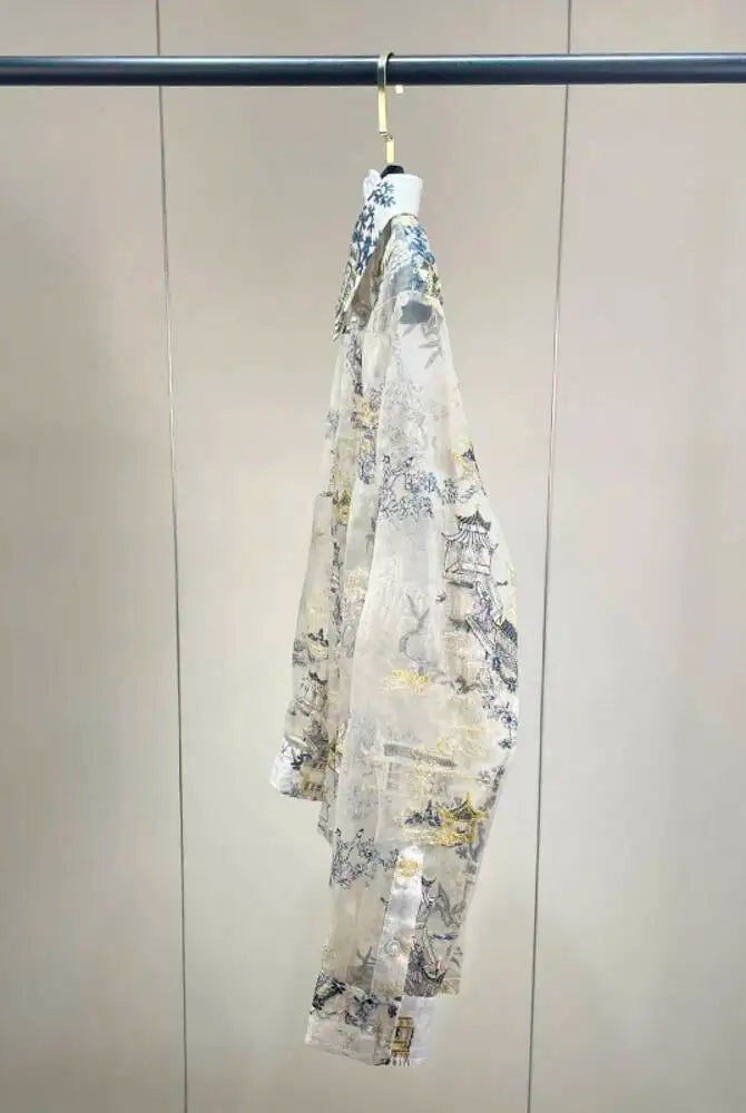 Trend4us Luxe Sheer Organza Embroidered Scenic Blouse