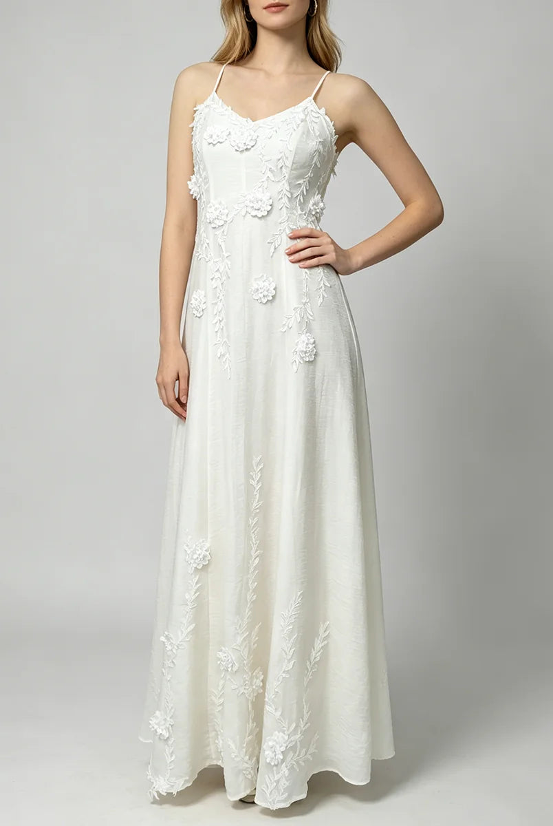 Trend4us Luxe Floral Appliqué Open-Back Maxi Dress