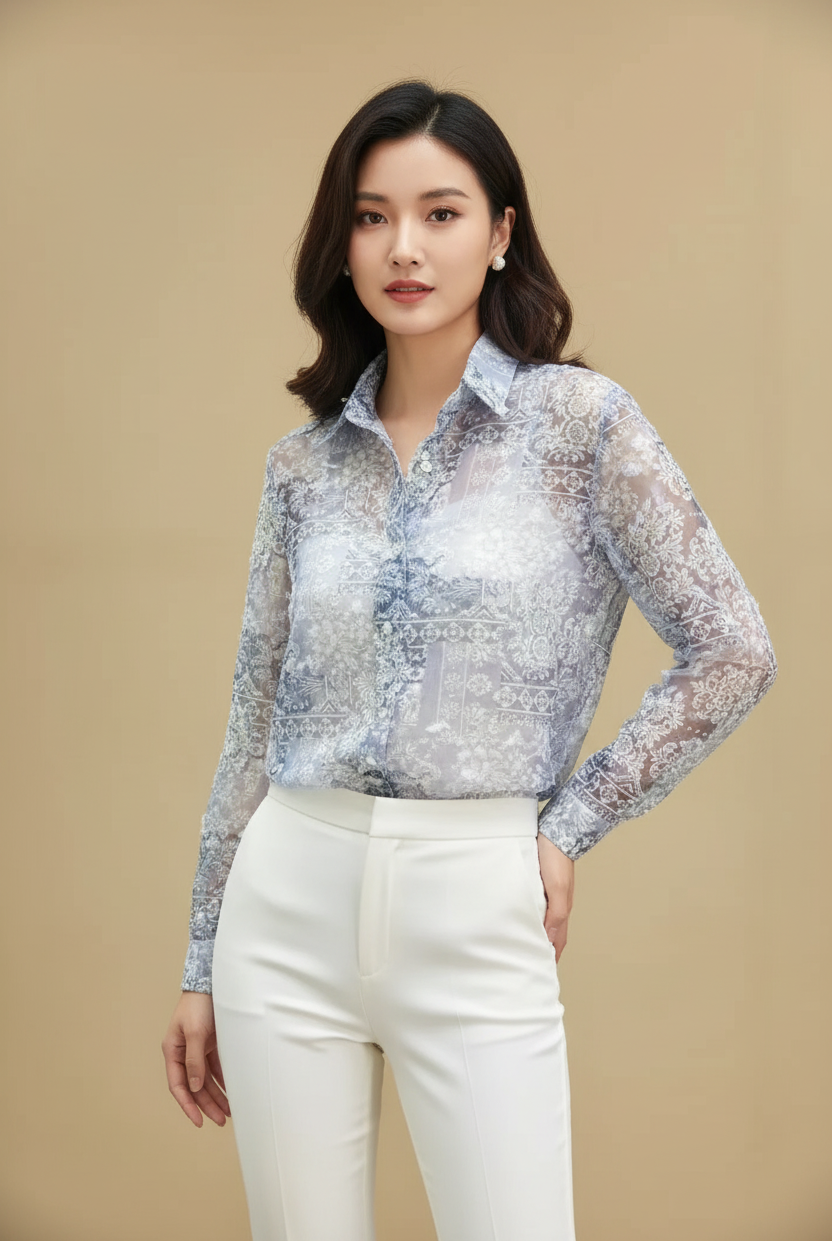 Trend4us Vintage Sheer Streetwear Button-Up Blouse