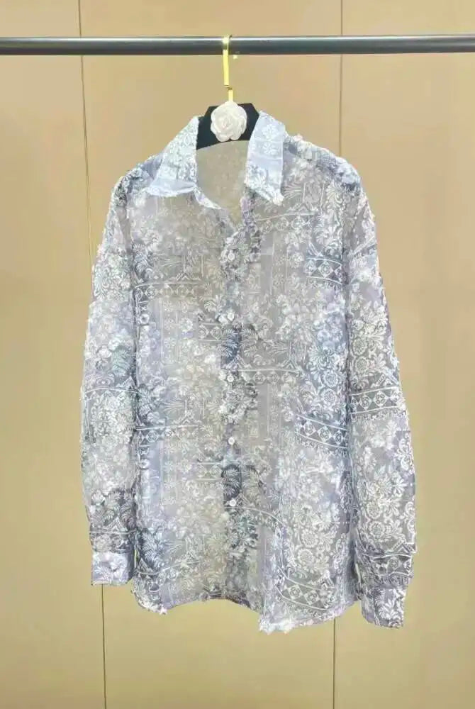 Trend4us Vintage Sheer Streetwear Button-Up Blouse