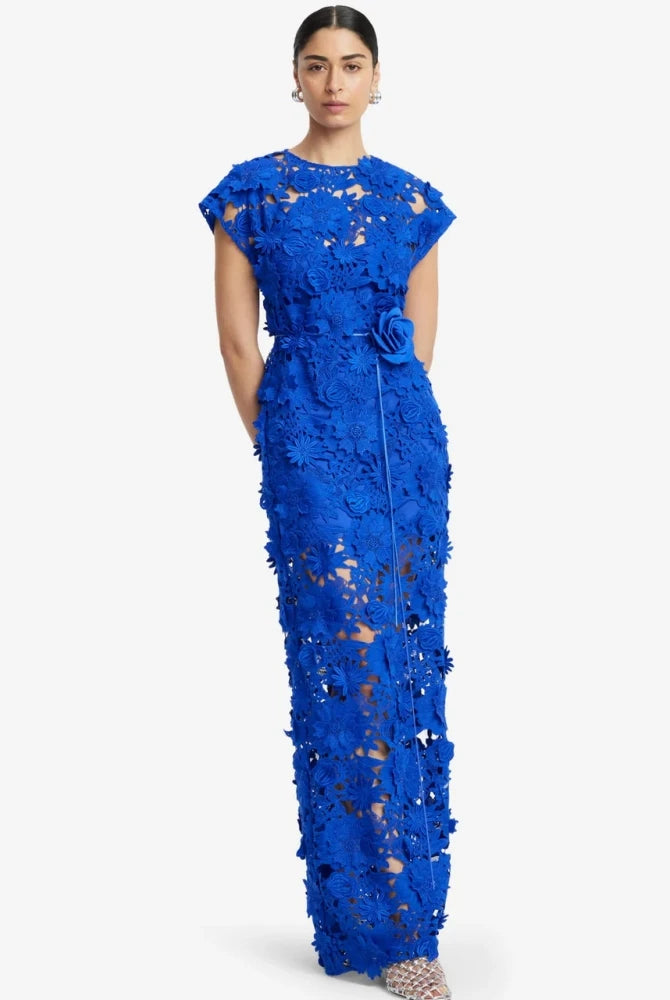 Trend4us Luxe 3D Floral Appliqué Sheer Evening Gown
