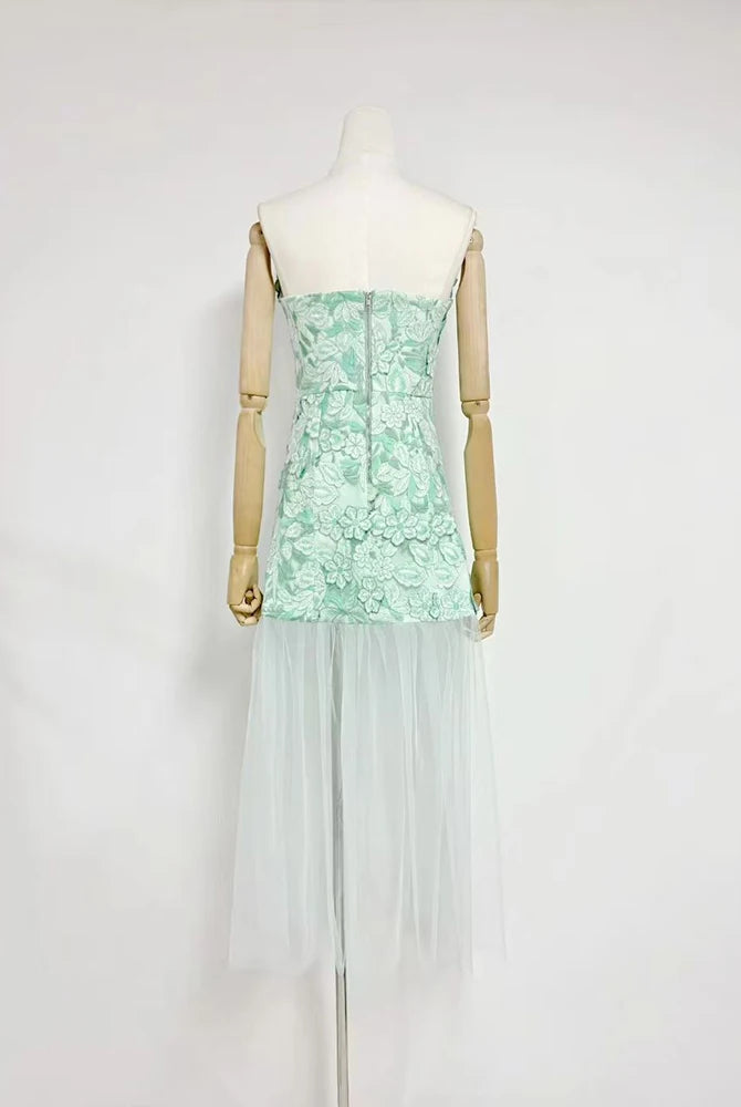 Trend4us Luxe 3D Floral Embroidered Strapless Illusion Evening Dress