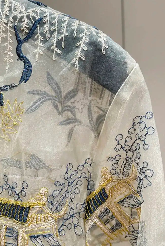 Trend4us Luxe Sheer Organza Embroidered Scenic Blouse