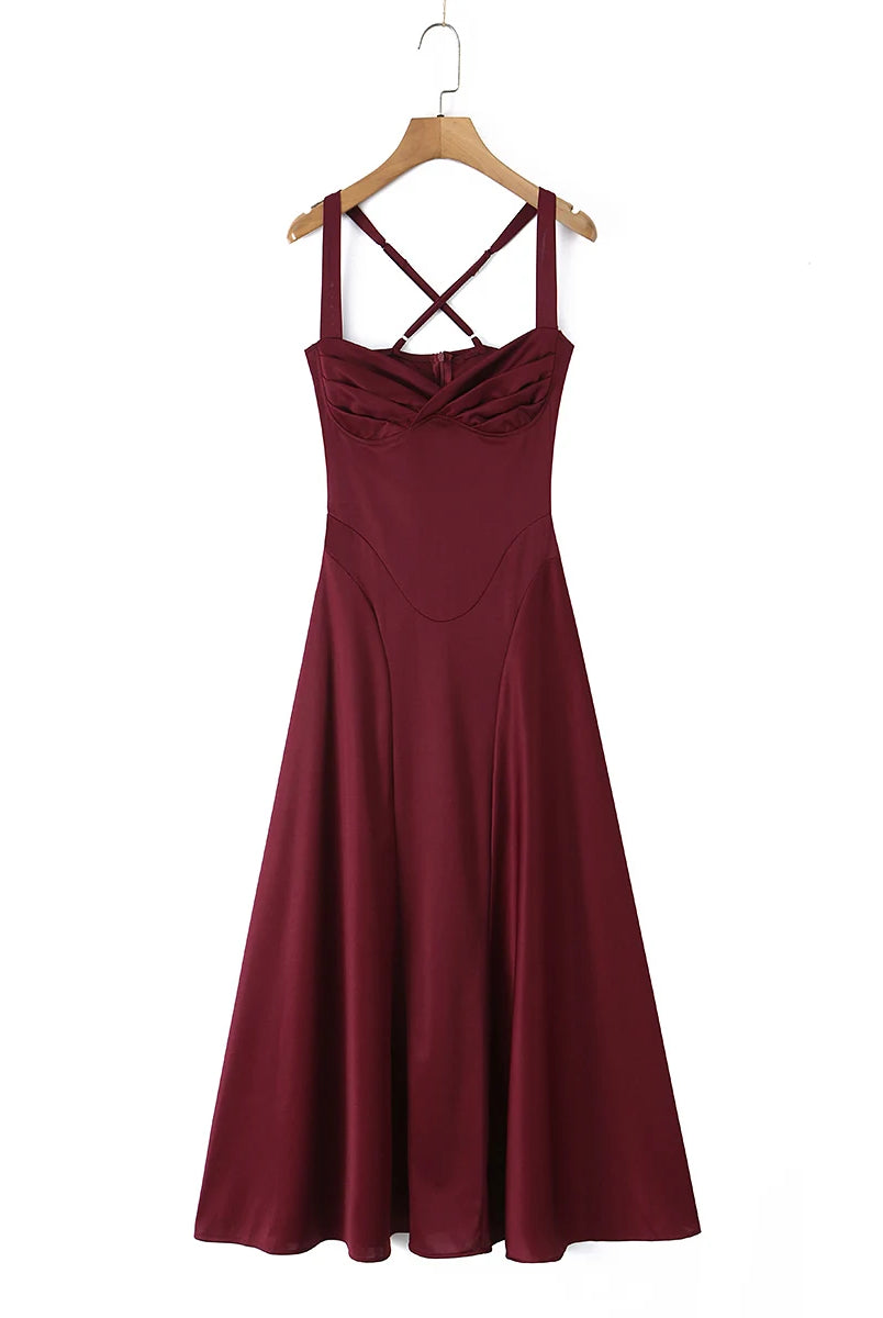 Trend4us Luxe Satin Lace-Up Back Evening Gown - Burgundy