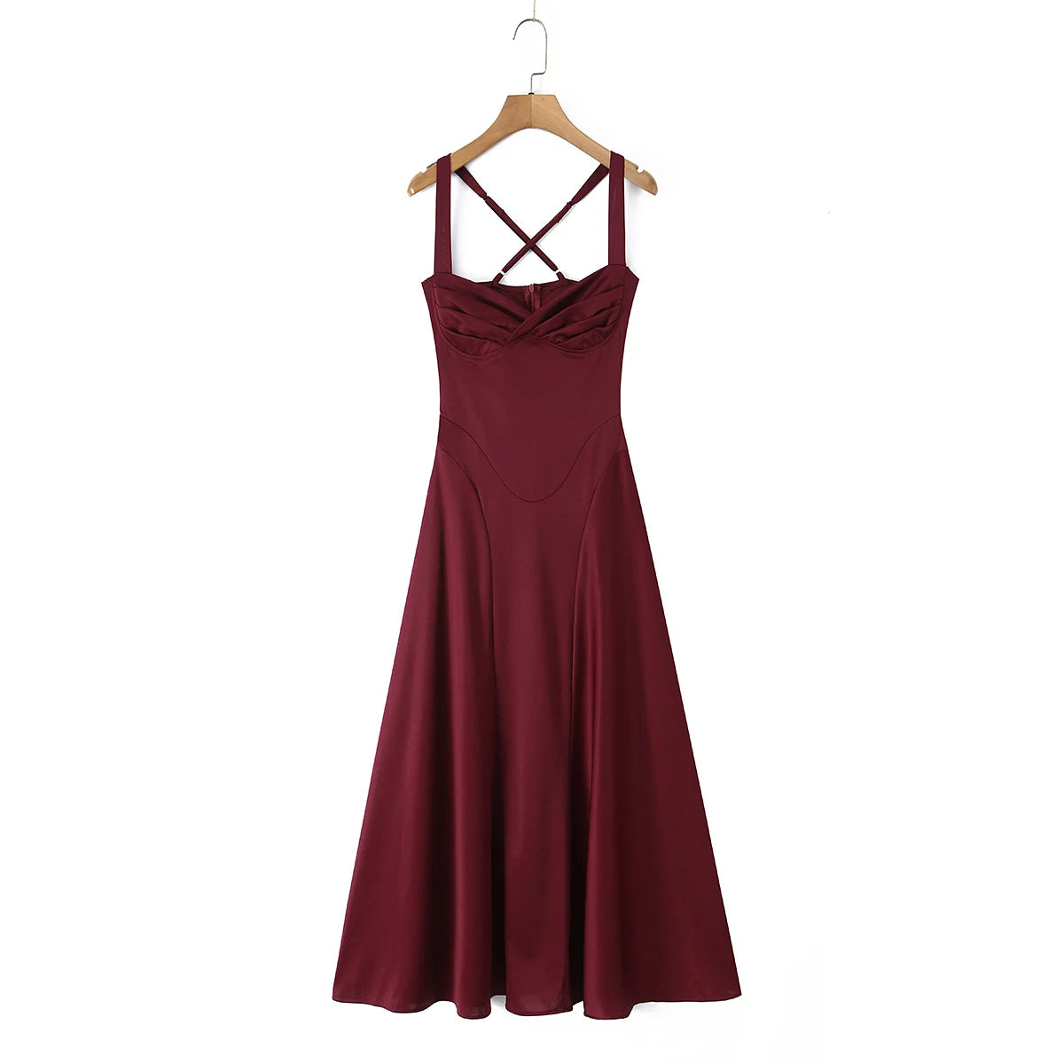 Trend4us Luxe Satin Lace-Up Back Evening Gown - Burgundy