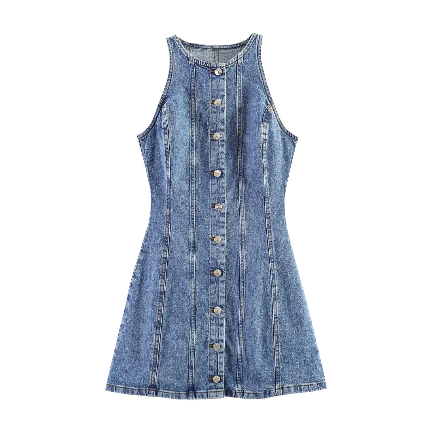 Trend4us Vintage Button-Front Denim Mini Dress front view