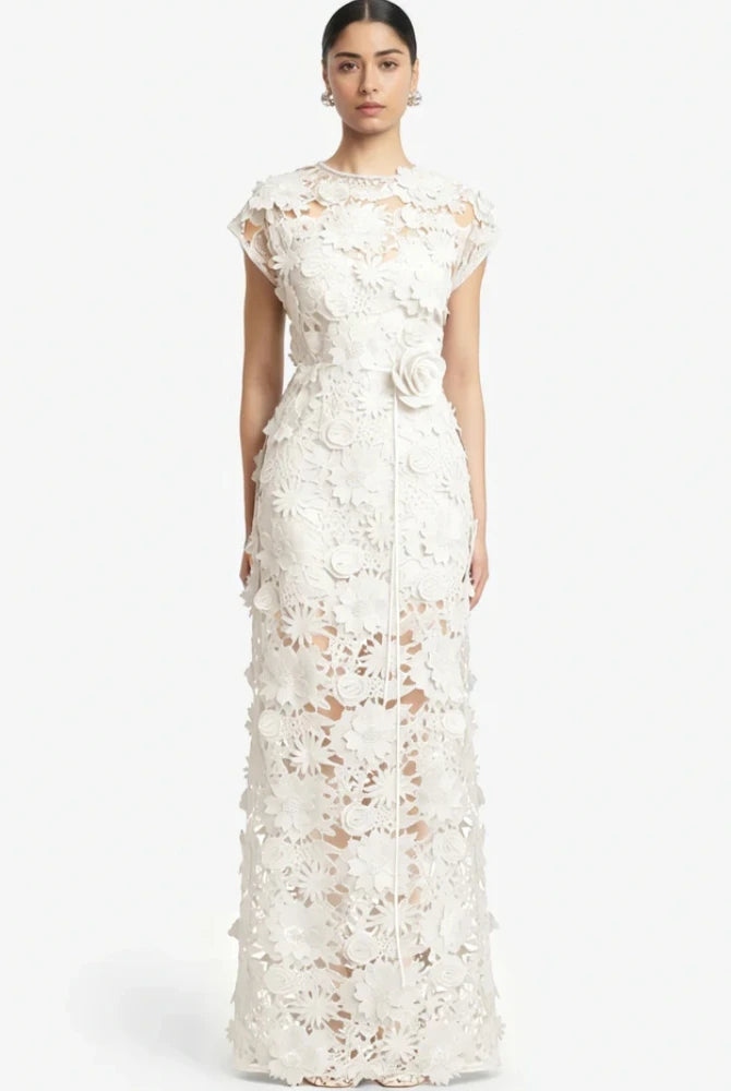 Trend4us Luxe 3D Floral Appliqué Sheer Evening Gown