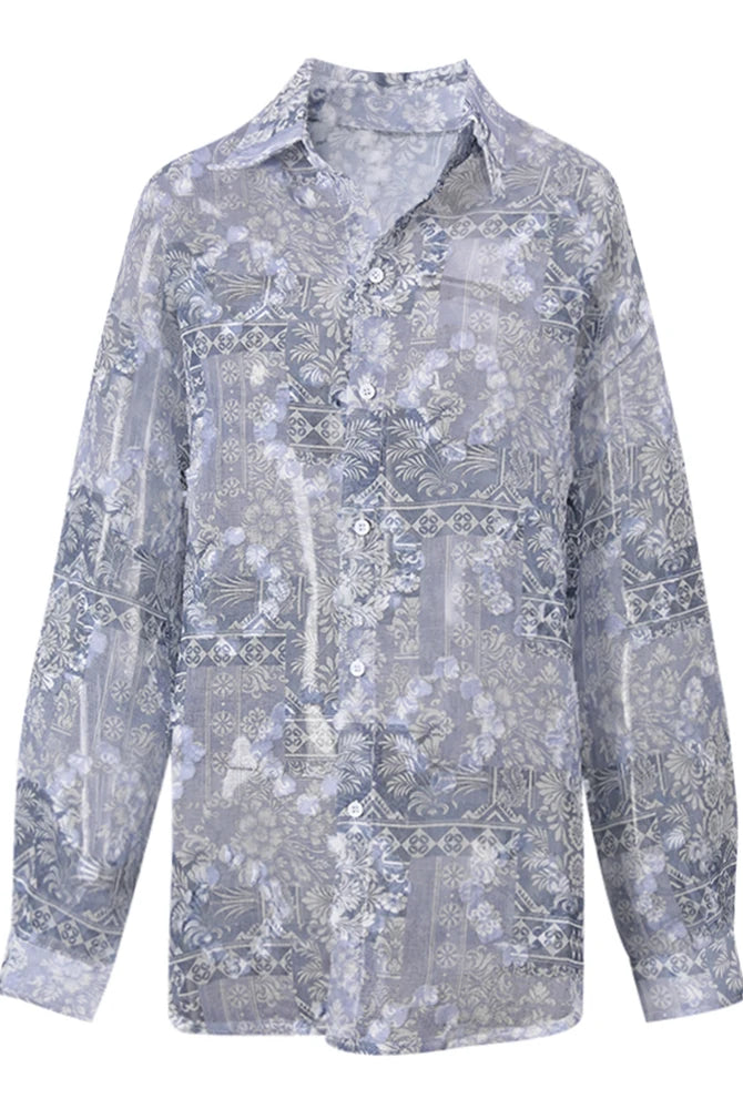 Trend4us Vintage Sheer Streetwear Button-Up Blouse