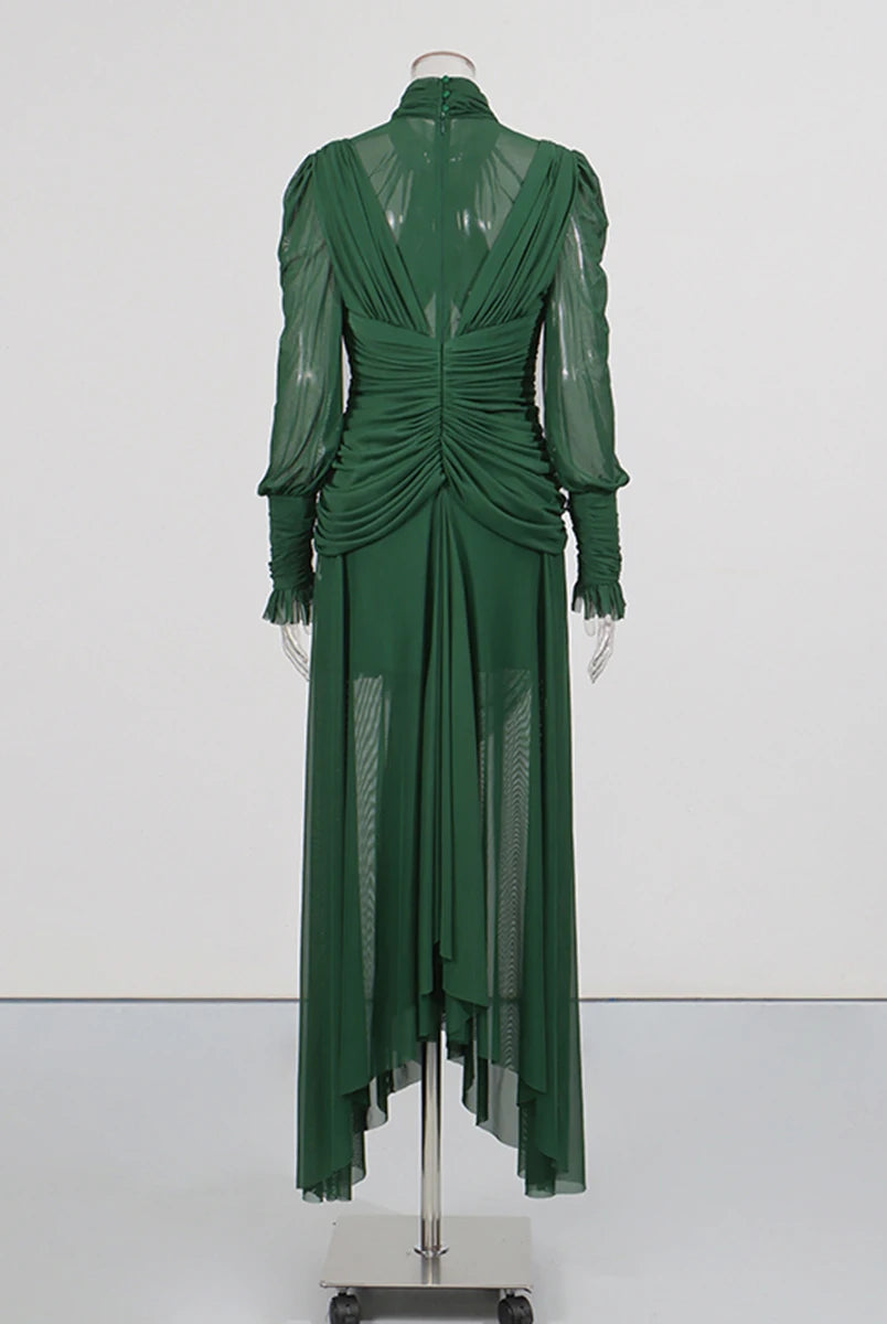Trend4us Luxe Sheer Draped Illusion High-Neck Evening Gown