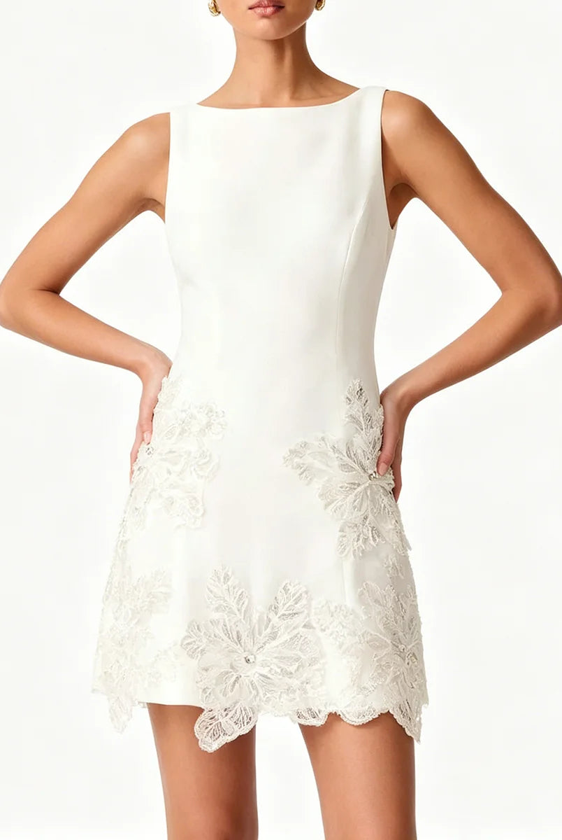 Trend4us Luxe Floral Appliqué Sleeveless Mini Dress