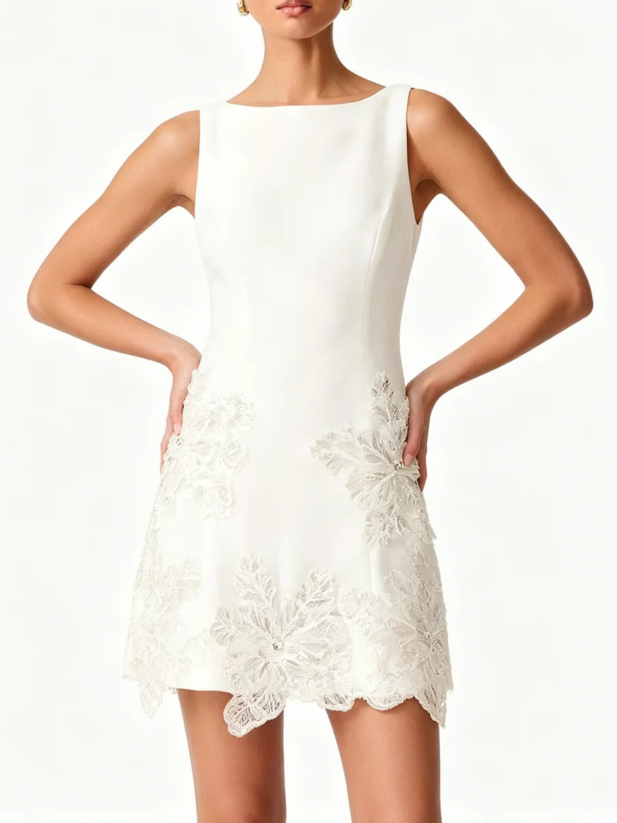 Trend4us Luxe Floral Appliqué Sleeveless Mini Dress
