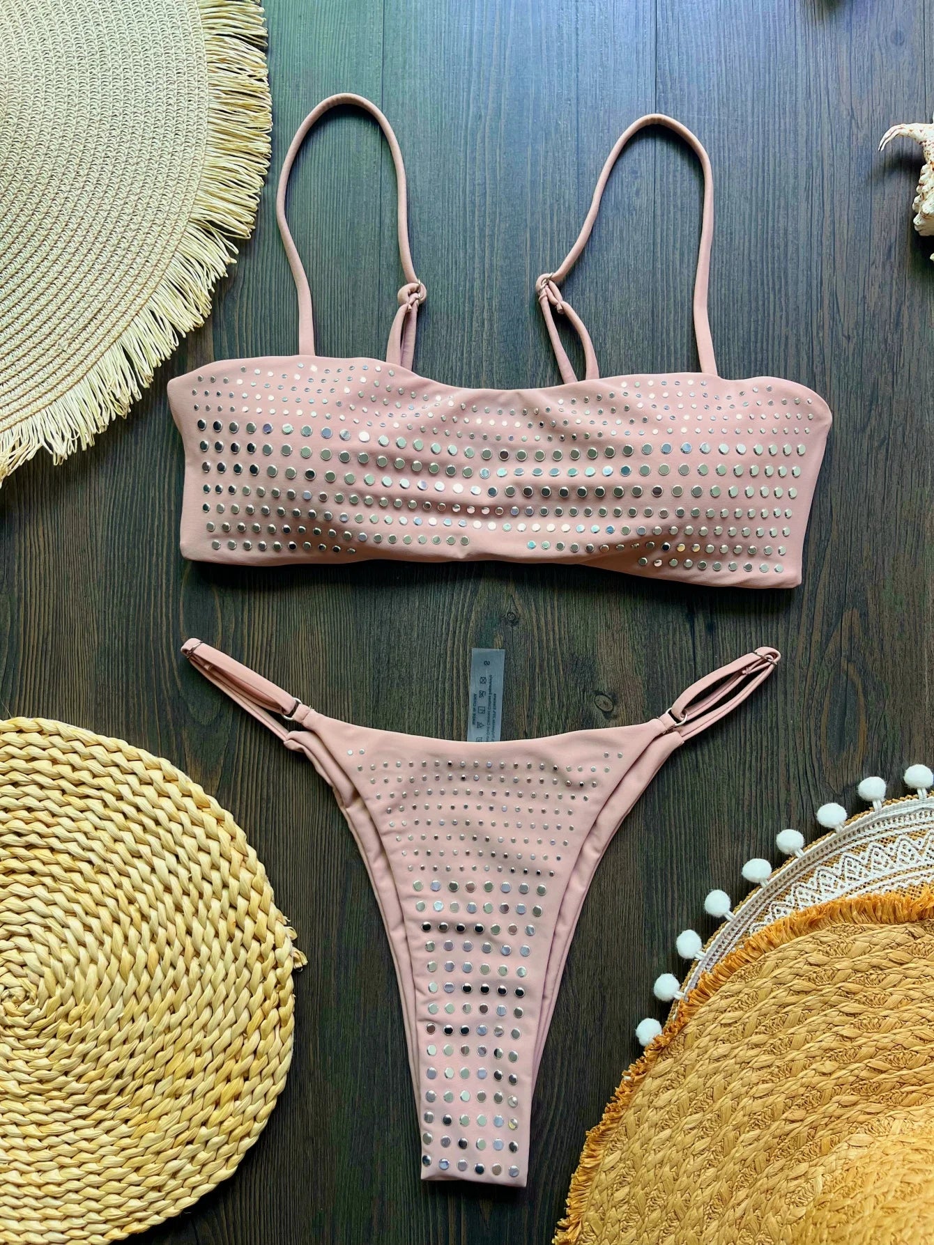Trend4us Luxe Rhinestone Bandeau Bikini Set light pink