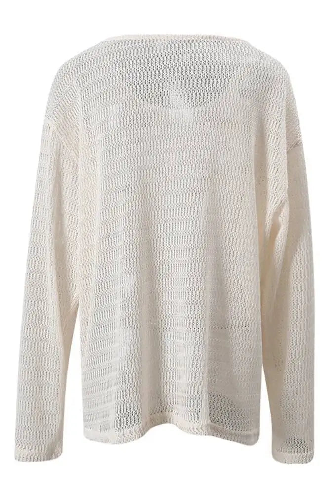 Trend4us Sheer Knit Long Sleeve Top – Women's Lightweight Sweater