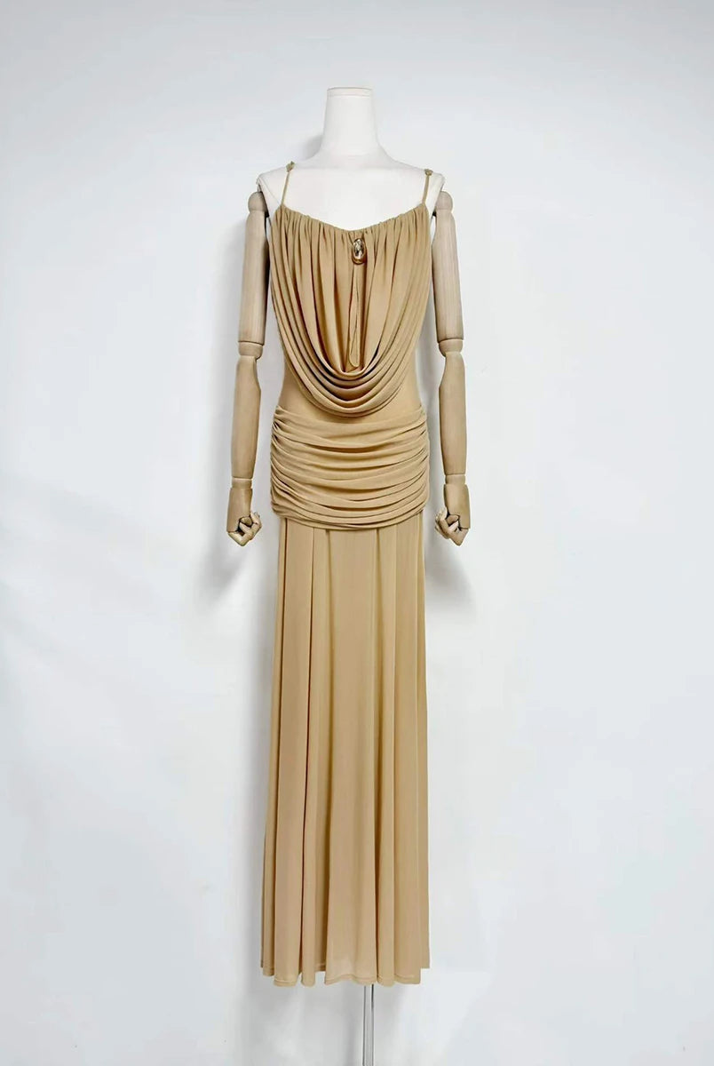 Trend4us Luxe Draped Cowl Sheer Maxi Dress