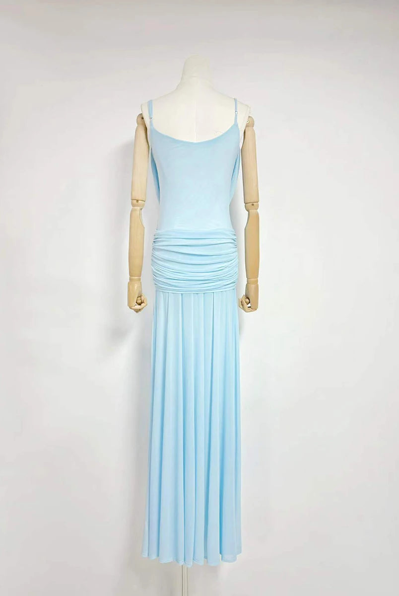 Trend4us Luxe Draped Cowl Sheer Maxi Dress