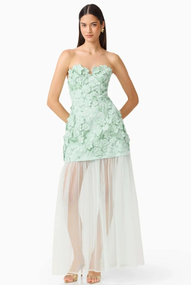 Trend4us Luxe 3D Floral Embroidered Strapless Illusion Evening Dress