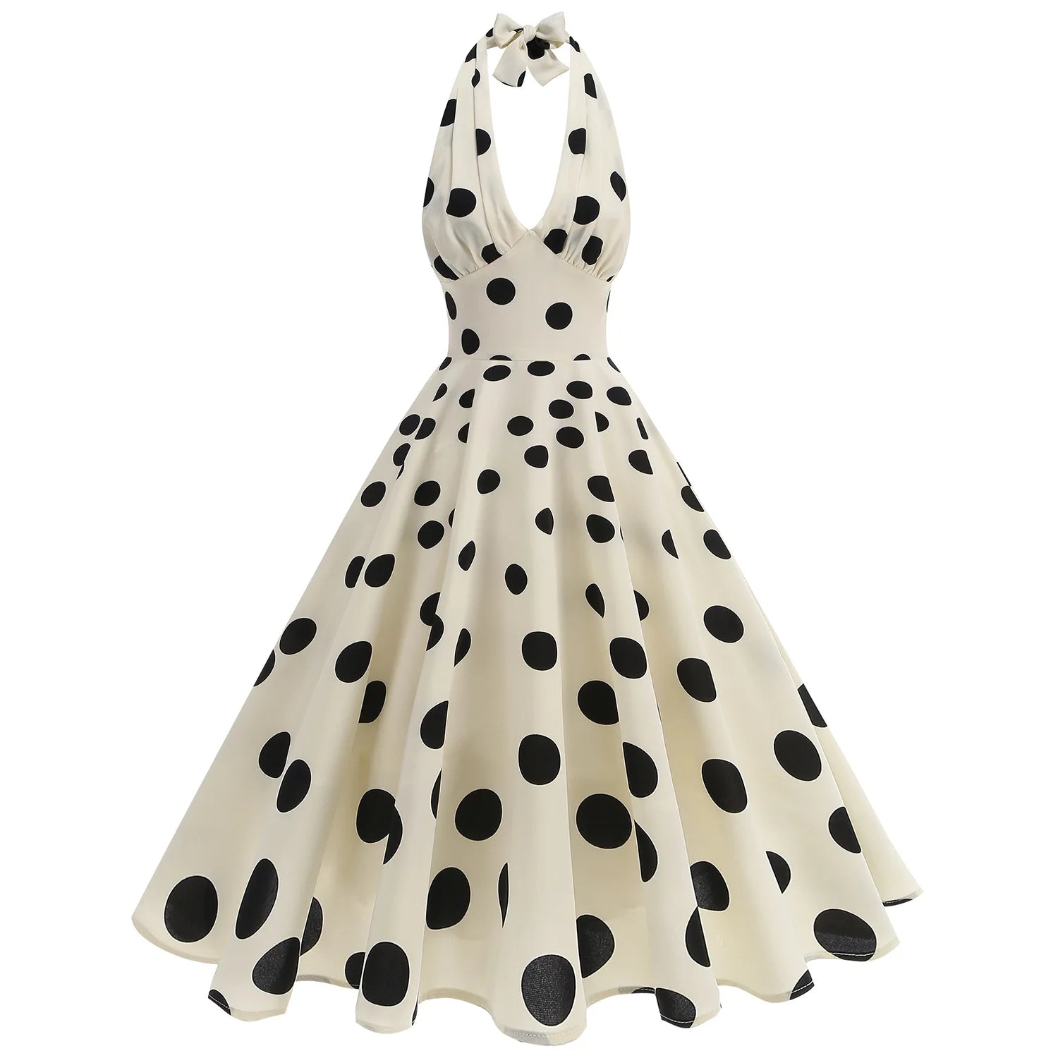 Trend4us Vintage Polka Dot Halter Fit & Flare Prom Dress