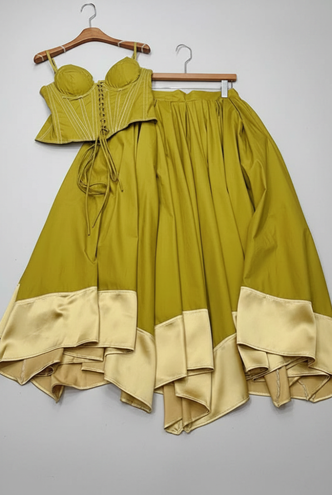 Trend4us Vintage Corset Crop Top & Satin Hem Maxi Skirt Set