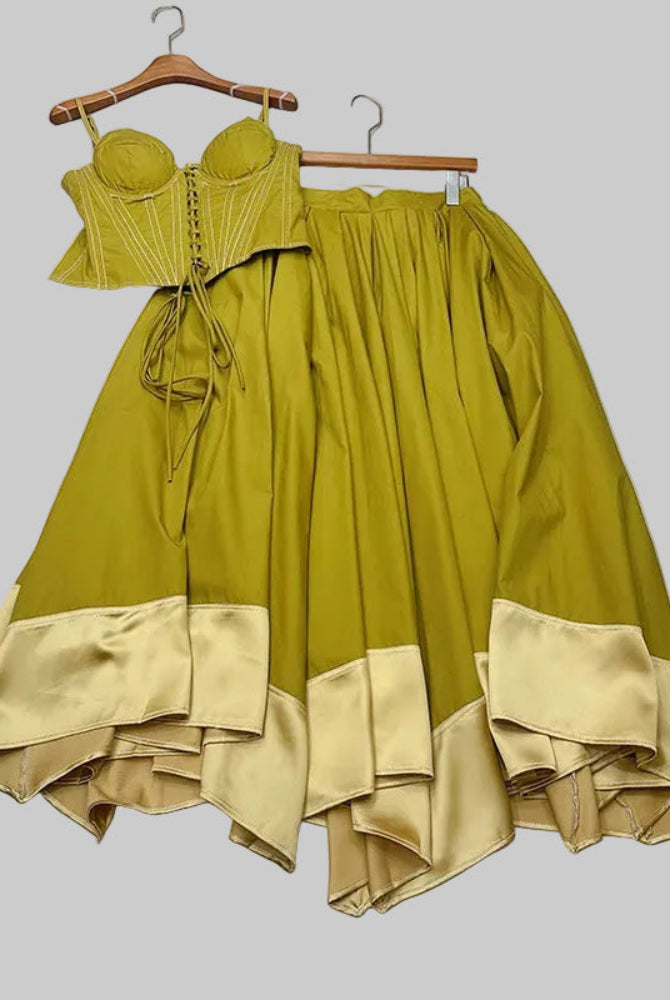 Trend4us Vintage Corset Crop Top & Satin Hem Maxi Skirt Set