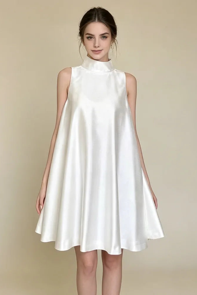 Trend4us Elegant Satin High Neck Swing Mini Dress