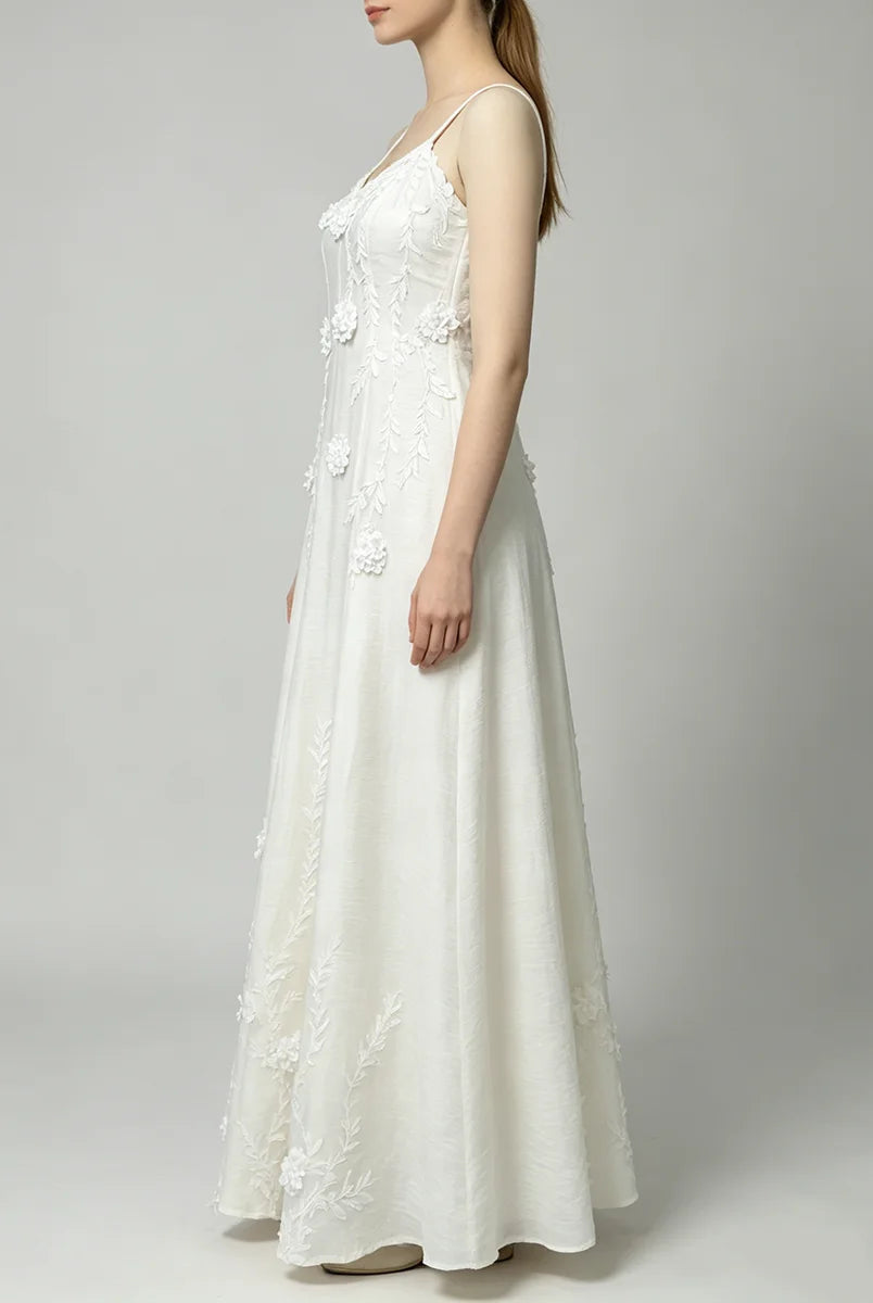 Trend4us Luxe Floral Appliqué Open-Back Maxi Dress