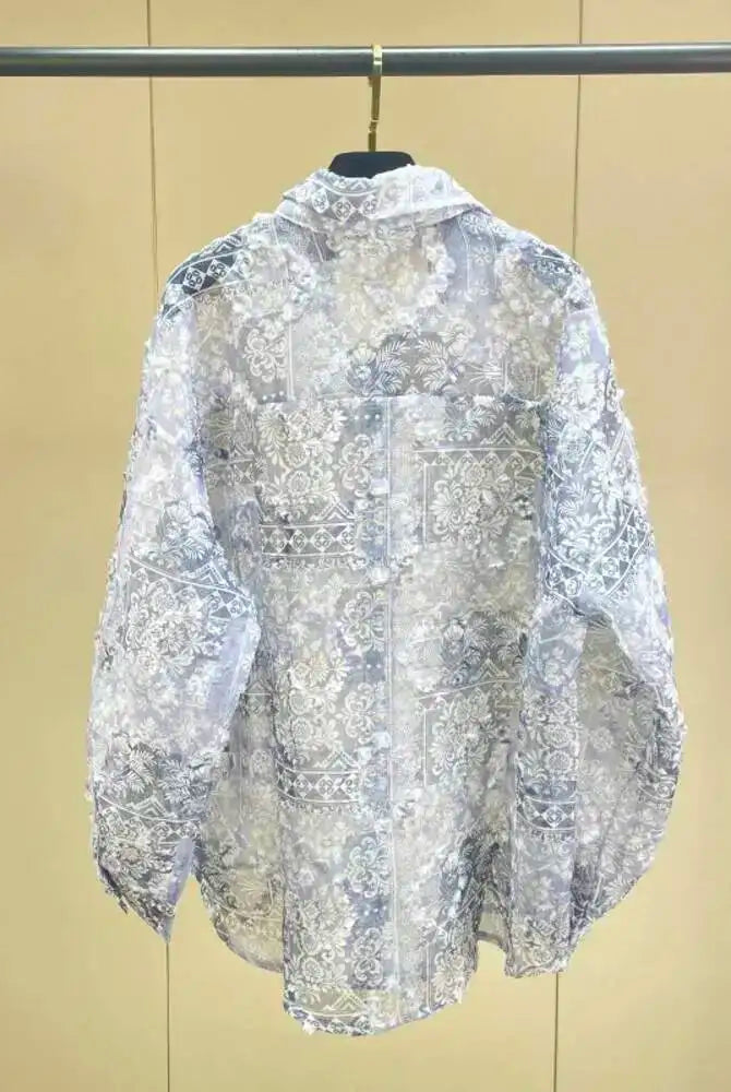 Trend4us Vintage Sheer Streetwear Button-Up Blouse