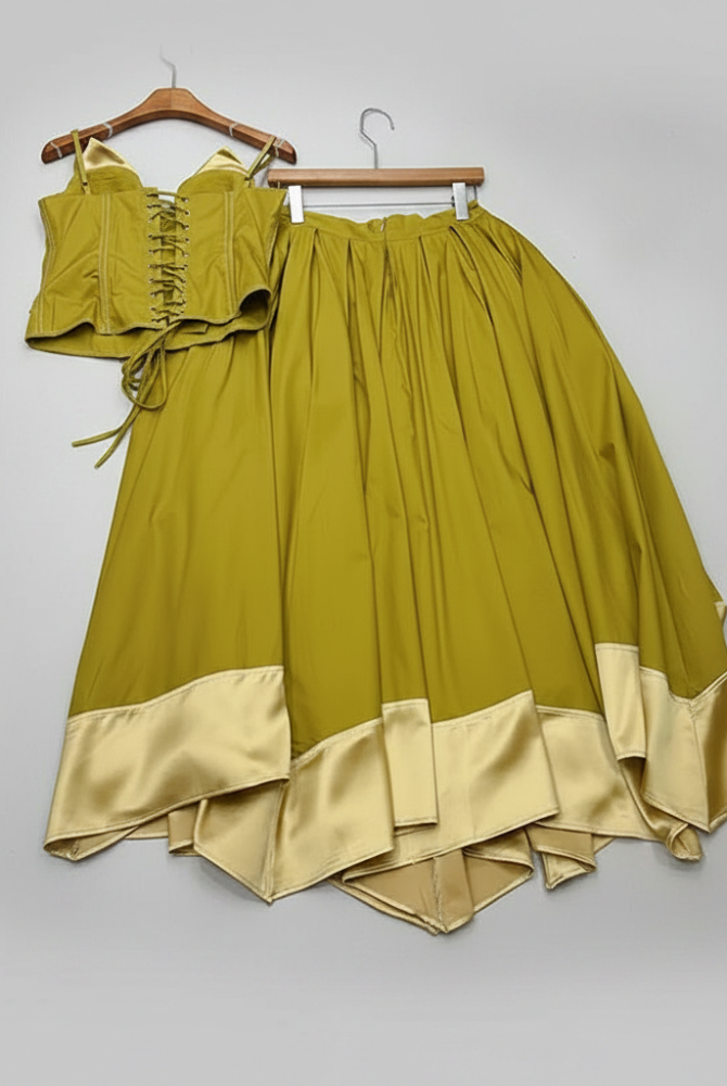 Trend4us Vintage Corset Crop Top & Satin Hem Maxi Skirt Set