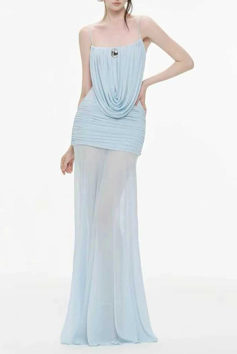 Trend4us Luxe Draped Cowl Sheer Maxi Dress